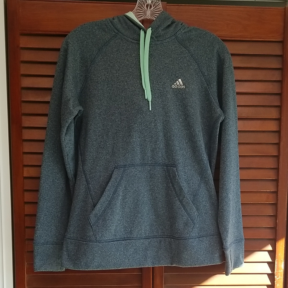 Adidas Women's Heathered Gray Hoodie with Mint Accents Size Small